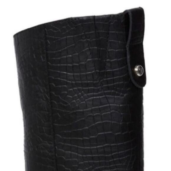 Paige Bella Black Tall/Knee High Boots Sz 9.5 Croc Embossed Leather Lug Sole New - Picture 8 of 14